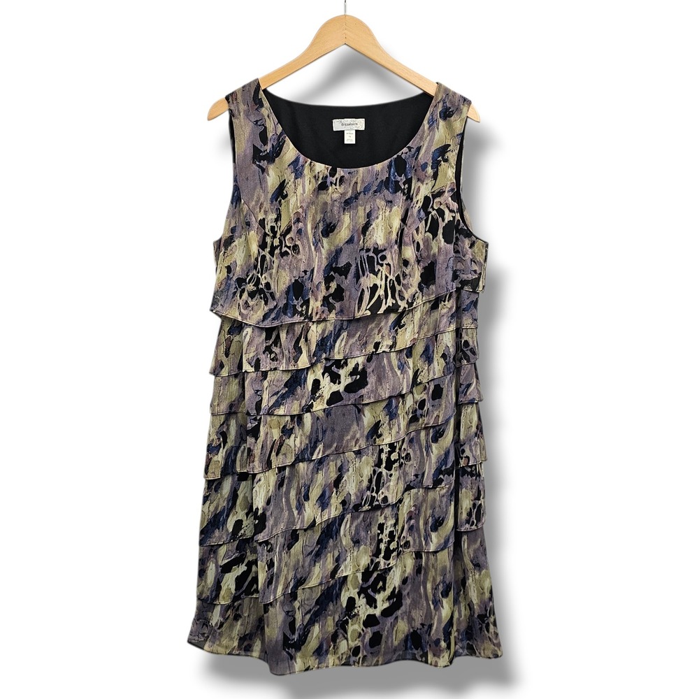Y2K Dressbarn Tiered Dress 16 Purple Black Sleeveless Ruffle‎ Lightweight Fairy